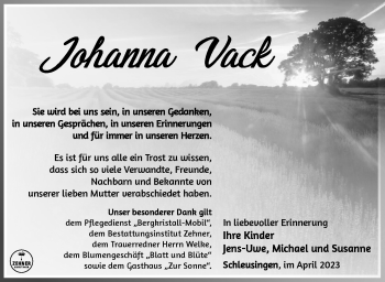 Traueranzeige von Johanna Vack von Südthüringer Presse