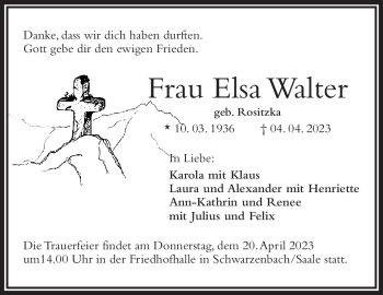 Traueranzeige von Elsa Walter von Frankenpost