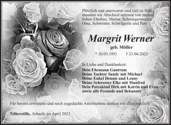 Traueranzeige von Margrit Werner von Südthüringer Presse