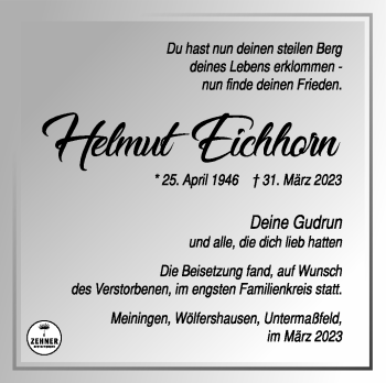 Traueranzeige von Helmut Eichhorn von Südthüringer Presse
