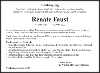 Traueranzeige von Renate Faust von Südthüringer Presse