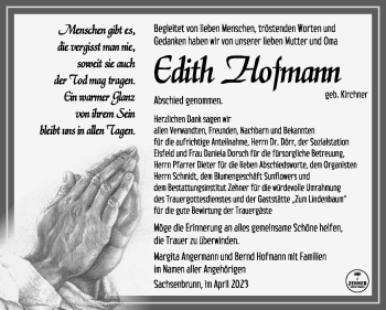 Traueranzeige von Edith Hofmann von Südthüringer Presse