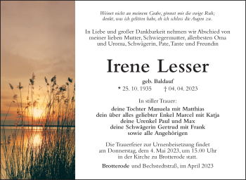 Traueranzeige von Irene Lesser von Südthüringer Presse