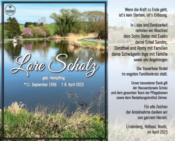 Traueranzeige von Lore Scholz von Südthüringer Presse