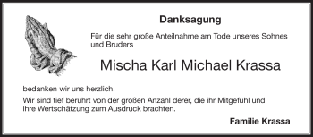 Traueranzeige von Mischa Krassa von Frankenpost
