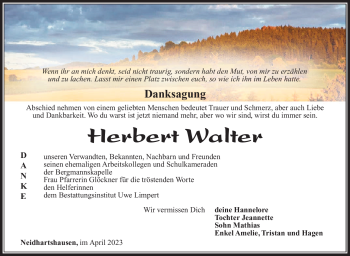 Traueranzeige von Herbert Walter von Südthüringer Presse