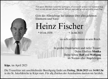 Traueranzeige von Heinz Fischer von Neue Presse Coburg