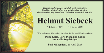 Traueranzeige von Helmut Siebeck von Südthüringer Presse