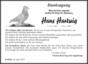 Traueranzeige von Hans Hartwig von Südthüringer Presse