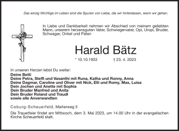 Traueranzeige von Harald Bätz von Neue Presse Coburg