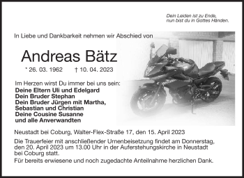Traueranzeige von Andreas Bätz von Neue Presse Coburg
