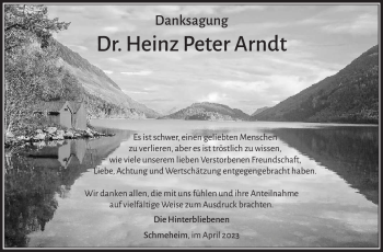 Traueranzeige von Dr.Heinz Peter Arndt von Südthüringer Presse