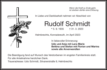 Traueranzeige von Rudolf Schmidt von Frankenpost