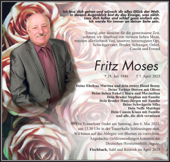 Traueranzeige von Fritz Moses von Südthüringer Presse