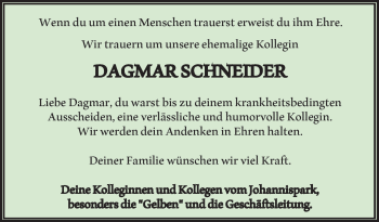 Traueranzeige von Dagmar Schneider von Südthüringer Presse