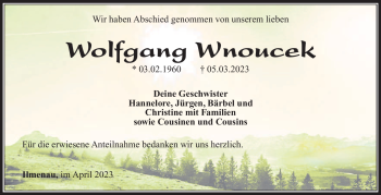 Traueranzeige von Wolfgang Wnoucek von Südthüringer Presse
