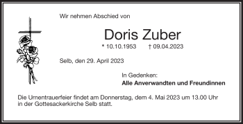 Traueranzeige von Doris Zuber von Frankenpost