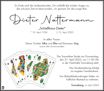 Traueranzeige von Dieter Nattermann von Südthüringer Presse