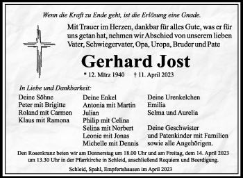 Traueranzeige von Gerhard Jost von Südthüringer Presse