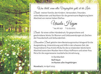 Traueranzeige von Ursula Heym von Südthüringer Presse