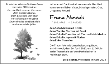 Traueranzeige von Franz Nowak von Südthüringer Presse