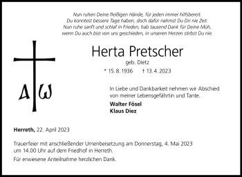 Traueranzeige von Herta Pretscher von Neue Presse Coburg