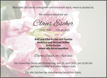 Traueranzeige von Claus Escher von Neue Presse Coburg