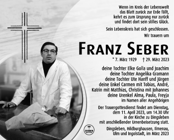 Traueranzeige von Franz Seeber von Südthüringer Presse
