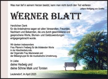Traueranzeige von Werner Blatt von Südthüringer Presse