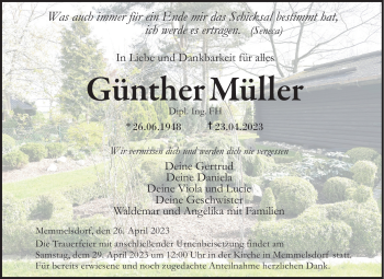 Traueranzeige von Günther Müller von Neue Presse Coburg