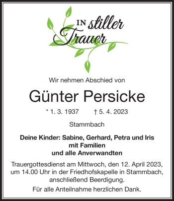 Traueranzeige von Günter Persicke von Frankenpost