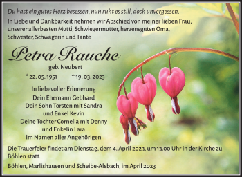 Traueranzeige von Petra Rauche von Südthüringer Presse