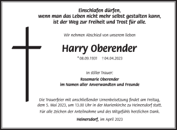 Traueranzeige von Harry Oberender von Südthüringer Presse