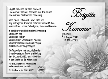Traueranzeige von Brigitte Kummer von Südthüringer Presse