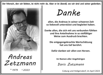 Traueranzeige von Andreas Zetzmann von Neue Presse Coburg