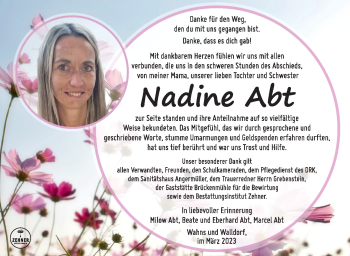 Traueranzeige von Nadine Abt von Südthüringer Presse