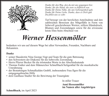 Traueranzeige von Werner Hessenmöller von Südthüringer Presse