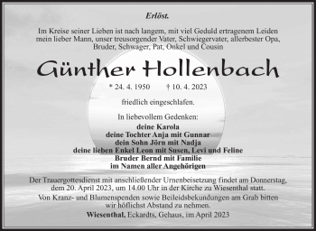 Traueranzeige von Günther Hollenbach von Südthüringer Presse