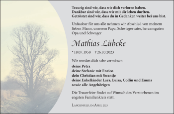Traueranzeige von Mathias Lübcke von Südthüringer Presse
