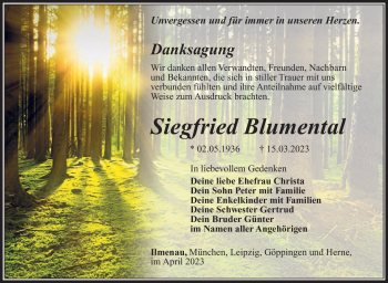 Traueranzeige von Siegfried Blumental von Südthüringer Presse