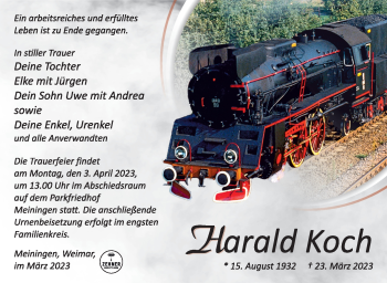 Traueranzeige von Harald Koch von Südthüringer Presse