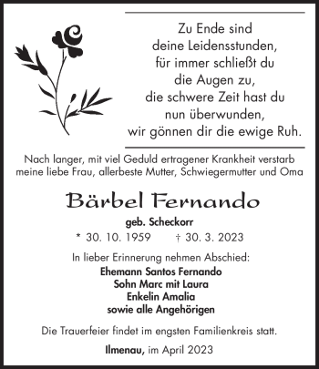 Traueranzeige von Bärbel Fernando von Südthüringer Presse
