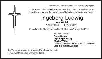 Traueranzeige von Ingeborg Ludwig von Frankenpost