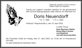 Traueranzeige von Doris Neuendorff von Frankenpost