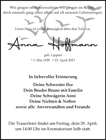 Traueranzeige von Anna Hoffmann von Frankenpost