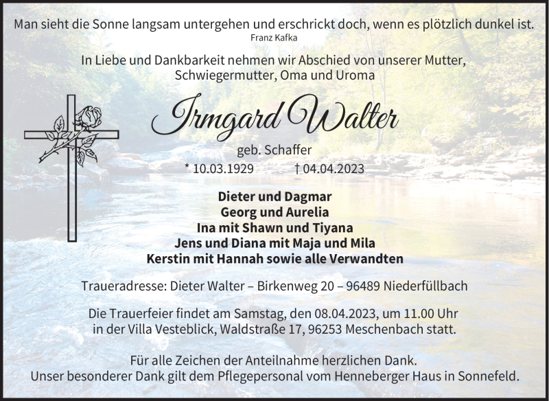  Traueranzeige für Irmgard Walter vom 05.04.2023 aus Neue Presse Coburg