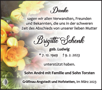 Traueranzeige von Brigitte Schenk von Südthüringer Presse