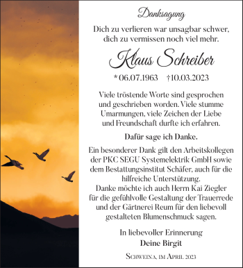 Traueranzeige von Klaus Schreiber von Südthüringer Presse