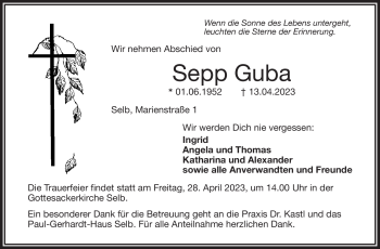 Traueranzeige von Sepp Guba von Frankenpost