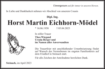 Traueranzeige von Horst Martin Eichhorn-Mödel von Südthüringer Presse
